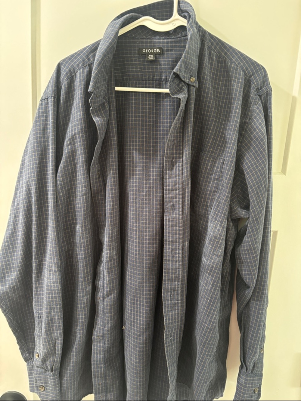 George Men's Navy and Light Blue Windowpane Button-Down Shirt